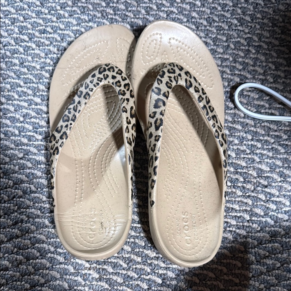 CROCS Tan and Brown Sandals with Textured Footbed